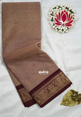 Beige Caramel - Karthigai Silk Cotton saree with Stripes Weaving - Best for Festive Wear