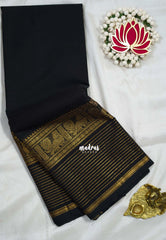 Jet Black - Karthigai silk cotton Plain Body Multi Lines with Annam Border - Best for Wedding Functions