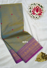 Dual Shage Bluish Green - Karthigai silk cotton temple and mango border with buttas - Best for Wedding Functions