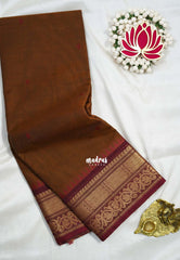 Deep Honey Brown - Karthigai silk cotton box bavanji border with buttas - Best for Wedding Functions