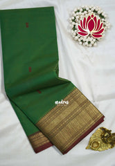 Forest Green - Karthigai silk cotton Getti zari with Stripes in Border and Buttas - Best for Small Functions