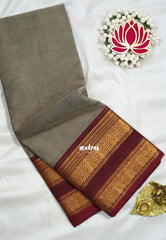 Pebble Grey - Karthigai silk cotton plain rettapet heart border - Best for Festive Wear | Temple Visit