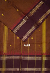 Caramel Brown - Karthigai Silk Cotton Buttas Rettapet Border - Best for Small Functions