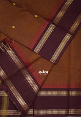 Caramel Brown - Karthigai Silk Cotton Buttas Rettapet Border - Best for Small Functions