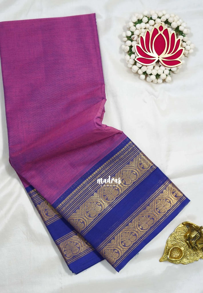 Onion Purple - Karthigai silk cotton plain rettapet heart border - Best for Festive Wear | Temple Visit