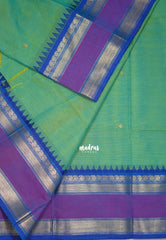 Dual Shade Teal Green - Karthigai Mercerised cotton rettapeta border mango and temple - Best for Temple Visit