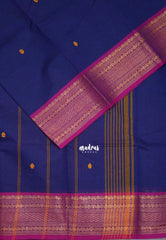 Navy Blue - Karthigai Mercerised cotton small neli Border with Buttas - Best for Gifting