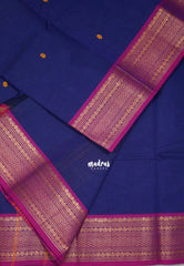 Navy Blue - Karthigai Mercerised cotton small neli Border with Buttas - Best for Gifting