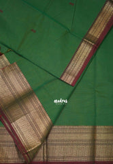 Forest Green - Karthigai silk cotton Getti zari with Stripes in Border and Buttas - Best for Small Functions