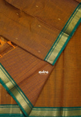 Brown Mustard - Karthigai silk cotton small Bavanji border with Buttas - Best for Small Functions