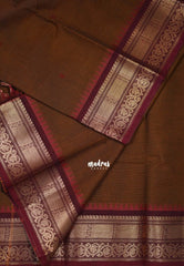 Deep Honey Brown - Karthigai silk cotton box bavanji border with buttas - Best for Wedding Functions