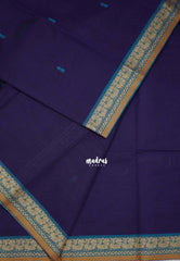 Navy Blue - Karthigai silk cotton small annam thread border - Best for Small Functions | Temple Visit
