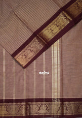 Beige Caramel - Karthigai Silk Cotton saree with Stripes Weaving - Best for Festive Wear