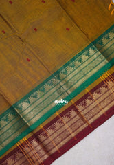 Dual Shade Mustard Brown - Karthigai silk cotton Temple Ganga jamuna border - Best for Wedding Functions