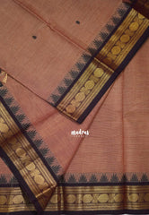 Rust Peach - Karthigai silk cotton rudraksha with temple weaving border - Best for Wedding Functions