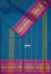 Dark Ananda Blue - Karthigai silk cotton rudraksha with temple weaving border - Best for Wedding Functions