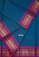 Dark Ananda Blue - Karthigai silk cotton rudraksha with temple weaving border - Best for Wedding Functions