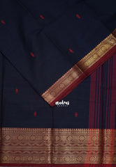 Midnight Blue - Karthigai silk cotton Rudraksham neli big Border with Buttas - Best for Wedding Functions