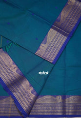 Teal Blue - Karthigai Silk Cotton Buttas with Rudraksham and Peacock Border - Best for Wedding Functions