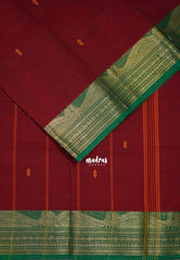 Kumkum Maroon - Karthigai silk cotton bavanji floral border with buttas - Best for Festive Wear | Temple Visit