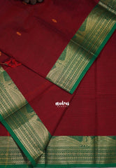 Kumkum Maroon - Karthigai silk cotton bavanji floral border with buttas - Best for Festive Wear | Temple Visit