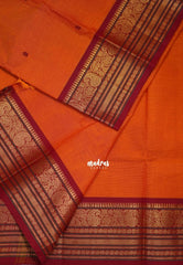Sunset Orange - Karthigai silk cotton buttas with mango and floral border - Best for Wedding Functions
