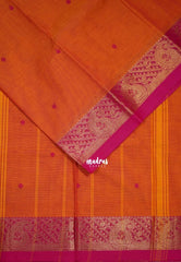 Dual Shade Orange - Karthigai Silk Cotton Mango Border with Buttas - Best for Festive Wear | Temple Visit