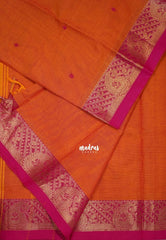 Dual Shade Orange - Karthigai Silk Cotton Mango Border with Buttas - Best for Festive Wear | Temple Visit