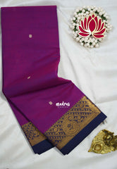 Magenta Purple - Karthigai Silk Cotton Mango Border with Buttas - Best for Festive Wear | Temple Visit