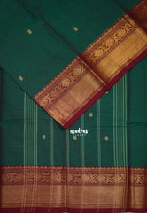 Dual Shade Green - Karthigai silk cotton bavanji floral border with buttas - Best for Festive Wear | Temple Visit