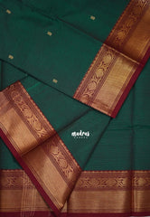 Dual Shade Green - Karthigai silk cotton bavanji floral border with buttas - Best for Festive Wear | Temple Visit