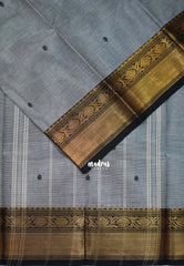Pastel Grey - Karthigai silk cotton bavanji floral border with buttas - Best for Festive Wear | Temple Visit