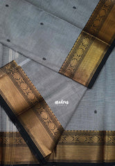 Pastel Grey - Karthigai silk cotton bavanji floral border with buttas - Best for Festive Wear | Temple Visit
