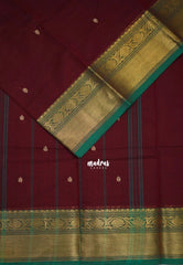 Kumkum Maroon - Karthigai Mercerised cotton bavanji floral border with buttas - Best for Festive Wear | Temple Visit
