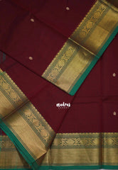 Kumkum Maroon - Karthigai Mercerised cotton bavanji floral border with buttas - Best for Festive Wear | Temple Visit