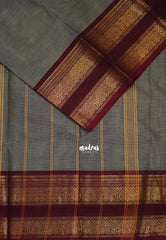 Pebble Grey - Karthigai silk cotton plain rettapet heart border - Best for Festive Wear | Temple Visit