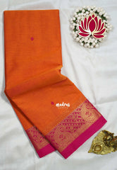 Dual Shade Orange - Karthigai Silk Cotton Mango Border with Buttas - Best for Festive Wear | Temple Visit