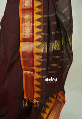 Coffee Brown - Karthigai silk cotton Big Gopuram Temple Peacock - Perfect for Festive Wear