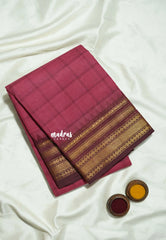 Muted Beet Pink - Karthigai silk cotton Big Muthu Kattam Checks with Bavanji ant Temple Border - Best for Small Functions