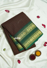 Coffee Brown - Karthigai silk cotton rettapeta rudraksham border with muthu kattam - Best for Wedding Functions | Temple Visit