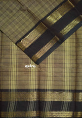 Pastel Beige Brown - Karthigai silk cotton Big Muthu Kattam Checks with Rettapeta Border - Best for Festive Wear | Temple Visit