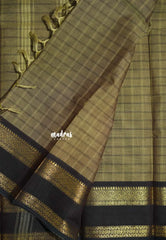 Pastel Beige Brown - Karthigai silk cotton Big Muthu Kattam Checks with Rettapeta Border - Best for Festive Wear | Temple Visit