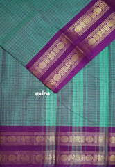 Dualshade Aqua Green with Magenta - Karthigai silk cotton rettapeta rudraksham border with muthu kattam - Best for Wedding Functions | Temple Visit