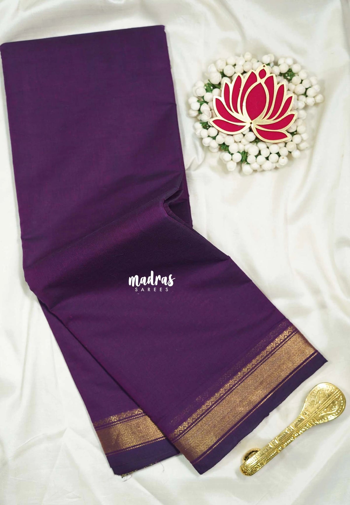 Royal Purple - Karthigai silk cotton small Bavanji border - Best for Temple Visit