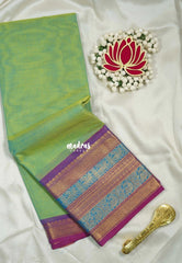 Dual Shade Mint Green - Karthigai silk cotton plain body traditional big border - Best for Festive Wear