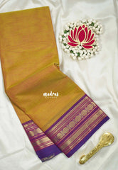 Dual Shade Mustard Glow - Karthigai silk cotton Plain Saree with Rudraksham Border - Best for Small Functions