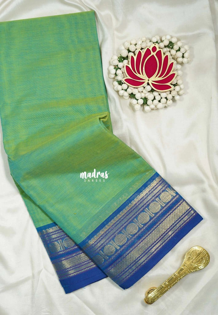 Dual Shade Mint Green - Karthigai silk cotton Plain Saree with Rudraksham Border - Best for Small Functions