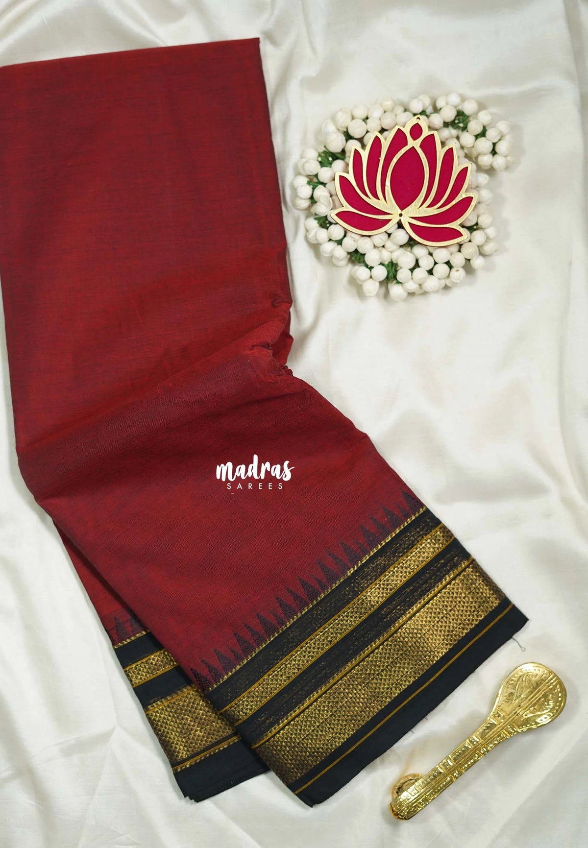 Majestic Maroon - Karthigai Silk Cotton Bavanji with Temple Border - Best for Gifting