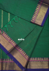Classic Green - Karthigai silk cotton plain body with getti border - Best for Temple Visit
