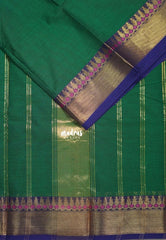 Classic Green - Karthigai silk cotton plain body with getti border - Best for Temple Visit